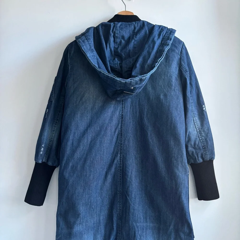 Soia & Kyo Reese Hooded Coat Jacket Blue Denim Coat Size XXS/2 Can Fits to Small - Picture 7 of 17